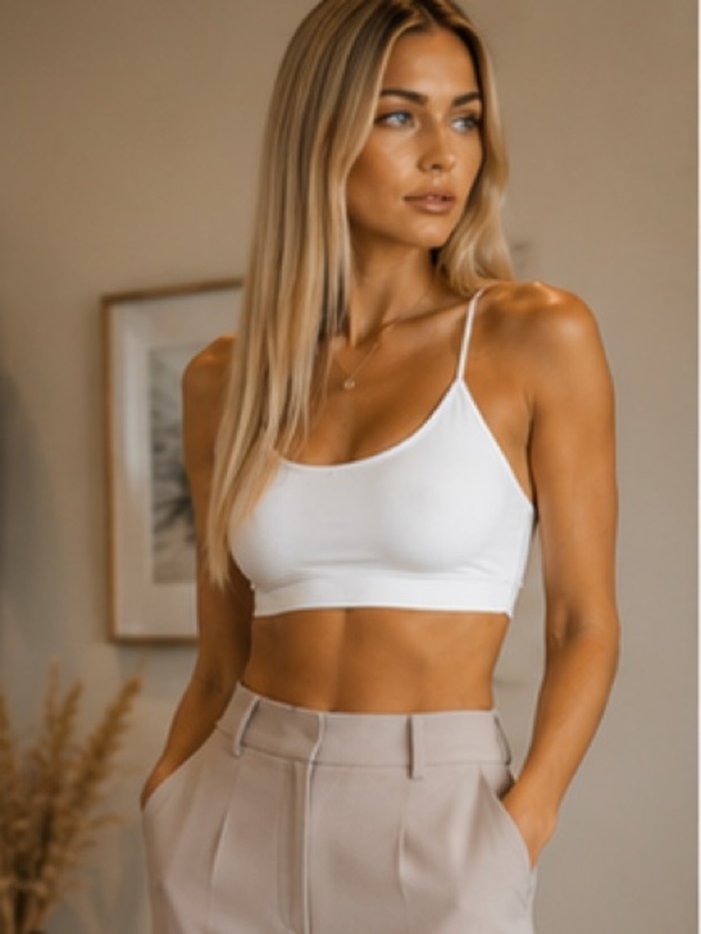 High-Rise Wide-Leg Trousers in Beige